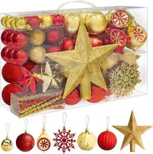 108-Piece Christmas Baubles Set - Gold & Red Shatterproof Ornaments for Trees - Picture 1 of 11