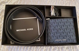 Michael Kors Mens Logo Belt and Billfold 3 in 1 Wallet Gift Box Set In Admiral - Picture 1 of 4
