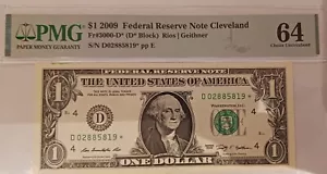Error $1 2009 INK Spillage On Face & Back F.R.B. Cleveland Star Note 64 EPQ PMG - Picture 1 of 4