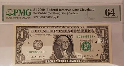 Error $1 2009 INK Spillage On Face & Back F.R.B. Cleveland Star Note 64 EPQ PMG - Image 1 of 4