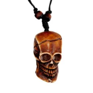 Pirate Skull Pendant Necklace - Halloween Goth Tiki Jewelry Shrunken Head - Picture 1 of 1