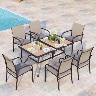 Juego de muebles de patio de 7 piezas juego de comedor exterior con 6 sillas mesa rectangular de 60" Foto 1 de 4