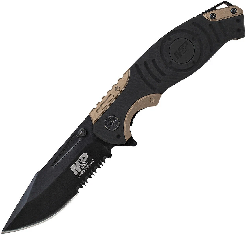 Smith & Wesson M&P Folding Knife Linerlock Tan Aluminum/Black Serrated