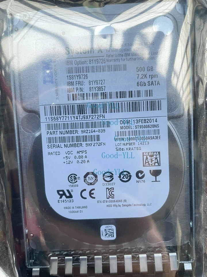 IBM 81Y9727 81Y9726 81Y3857 500GB 7.2K 6G NL 2.5" SFF SATA HARD DRIVE - Image 1 of 1