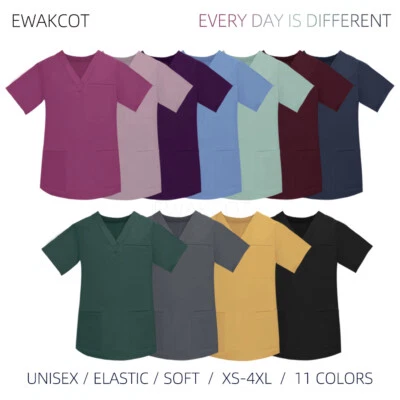 Multilcolors Hospital Medical Scrub Suits Uniform Women Men Scrubs Tops - Image 1 of 4