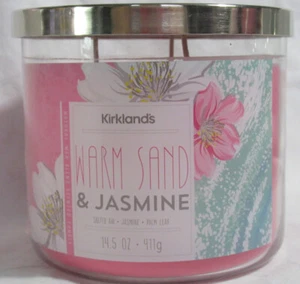 Kirkland's 14.5 oz Large Jar 3-Wick Candle Natural Wax Blend WARM SAND & JASMINE - Picture 1 of 3