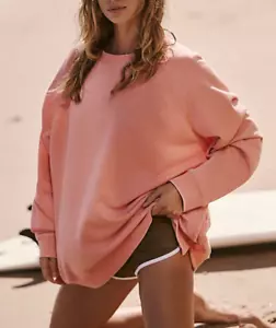 FREE PEOPLE FP MOVEMENT DISTRESSED GUAVA PLAYBOOK TUNIC OVERSIZED SWEATSHIRT L - Picture 1 of 12