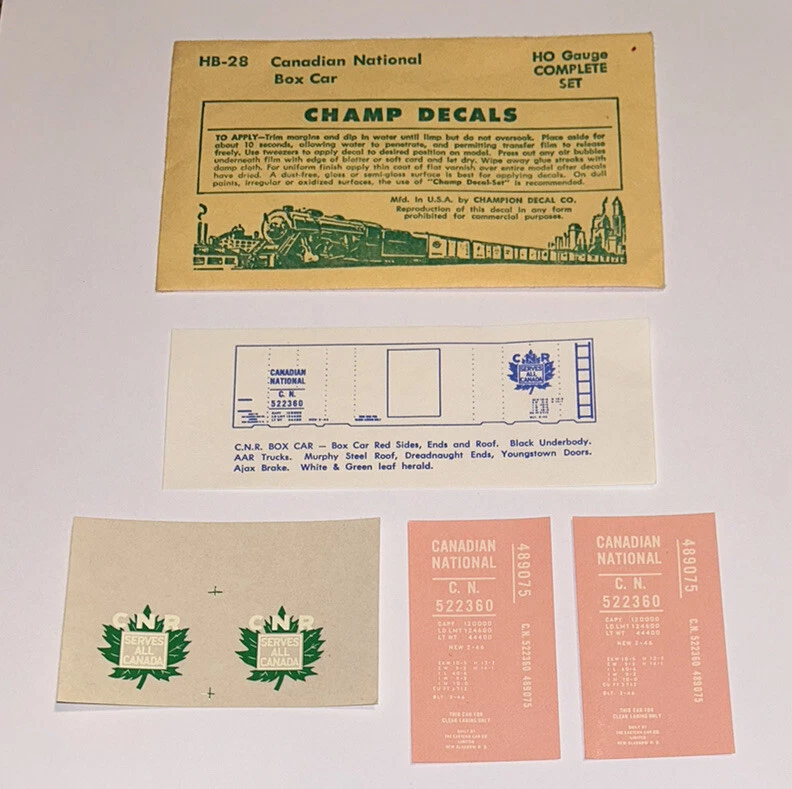 CHAMP HO DECAL-CANADIAN NATIONAL/CN BOX CAR-WHITE LETT w/GREEN MAPLE LEAF #HB-28 - Image 1 of 1