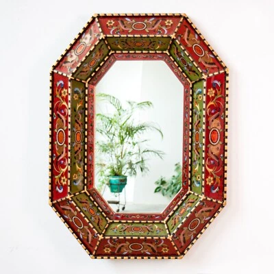 Decorative Mirror home wall art | Peruvian Painting on glass Wall Mirror decor - Image 1 of 4