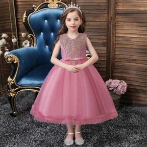 Flower Kids Girls Wedding Bridesmaid Long Maxi Dresses Princess Formal Prom Gown - Picture 1 of 40