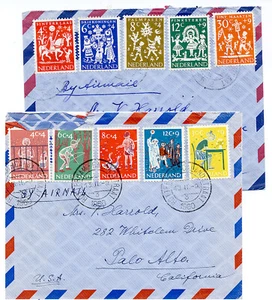 Netherlands 1960-62 Airmail Semi post Covers #B336-40 B358-62 to California - Imagen 1 de 2
