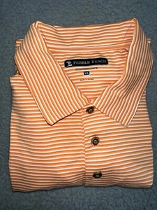 Pebble Beach Performance Men’s Golf Polo Orange  Peach Striped  Sz XL Polyester - Picture 1 of 6