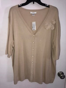 NWT CJ Banks cardigan short sleeve sweater button front beige tan Size 3X 24/26W - Picture 1 of 2