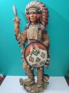 Statua 33" Alta Universal Statuary Corp Chicago 1975 Nativi Americani Indiani 440 - Foto 1 di 9