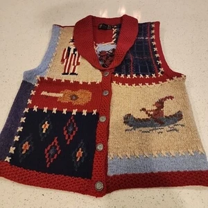 Eddie Bauer American Uncle Sam Indian Button Up Wool Sweater Vest Size Medium - Picture 1 of 7