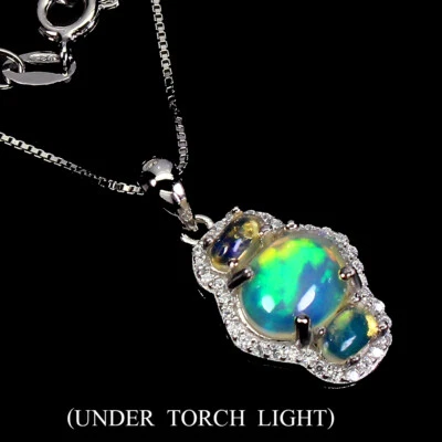 Sommer 925 Silber Halskette Oval Feuer Opal 9x7mm Edelstein, Schmuck - Bild 1 von 4