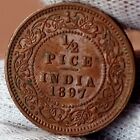 Lustrous British India Victoria Copper 1/2 Pice 1897 Calcutta Mint SL13