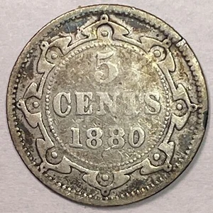 1880 Newfoundland 5 Cent Silver Fine F Coin #16619 - Picture 1 of 3