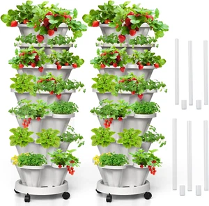 7 Tiered Strawberry Vertical Planters, 2 Pack Stacking Tower Garden with Support - Picture 1 of 11