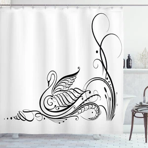 Animal Shower Curtain Black Swan in River Print for Bathroom - Picture 1 of 6