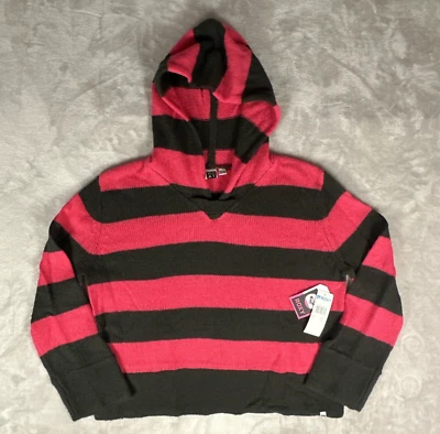 Sudadera con Capucha Roxy Crop Knit Mujer Extra Pequeña Rosa Negra Rayas Pullover Sudadera Foto 1 de 4