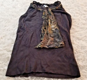 Cache Sweater Blouse Womens Large Brown Viscose Stretch Sleeveless Tie Neutral - Picture 1 of 12