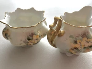 Antique MZ Austria Porcelain Sugar Bowl & Creamer Set Artist Signed Flowers - Picture 1 of 9