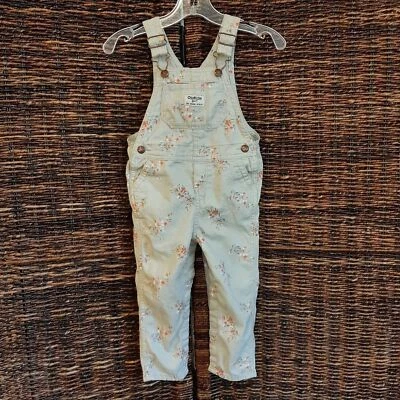 OshKosh B'gosh Overalls Baby Toddler 24 Months Gray Floral Kids Boho Western - Image 1 of 4