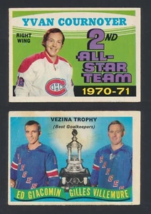 NHL HOF MEGA SALE 2x 1971-72 OPC Cournoyer & Vezina O-Pee-Chee NHL Hockey Cards - Picture 1 of 2