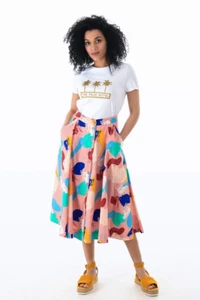 Emily and Fin Sandy Button Skirt Brushstroke Abstract - Foto 1 di 10