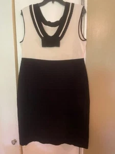 Anne Klein Strickkleid schwarz creme ärmellos gerippt V-Ausschnitt und Schleife L neu mit Etikett - Bild 1 von 11