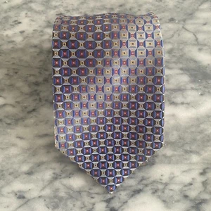 Pronto Uomo Men's 100% Silk Blue Gray Square Geometric Print Necktie~3.75" - Picture 1 of 6