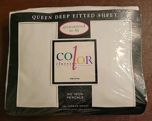 Lenzuolo con angoli profondi vintage colore classico queen size bianco nuovo con scatola - Foto 1 di 10