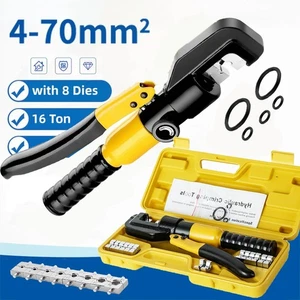 Hydraulic Crimper Set Crimping Tool Wire Battery Cable Lug Terminal 16T 8 Dies - Picture 1 of 12