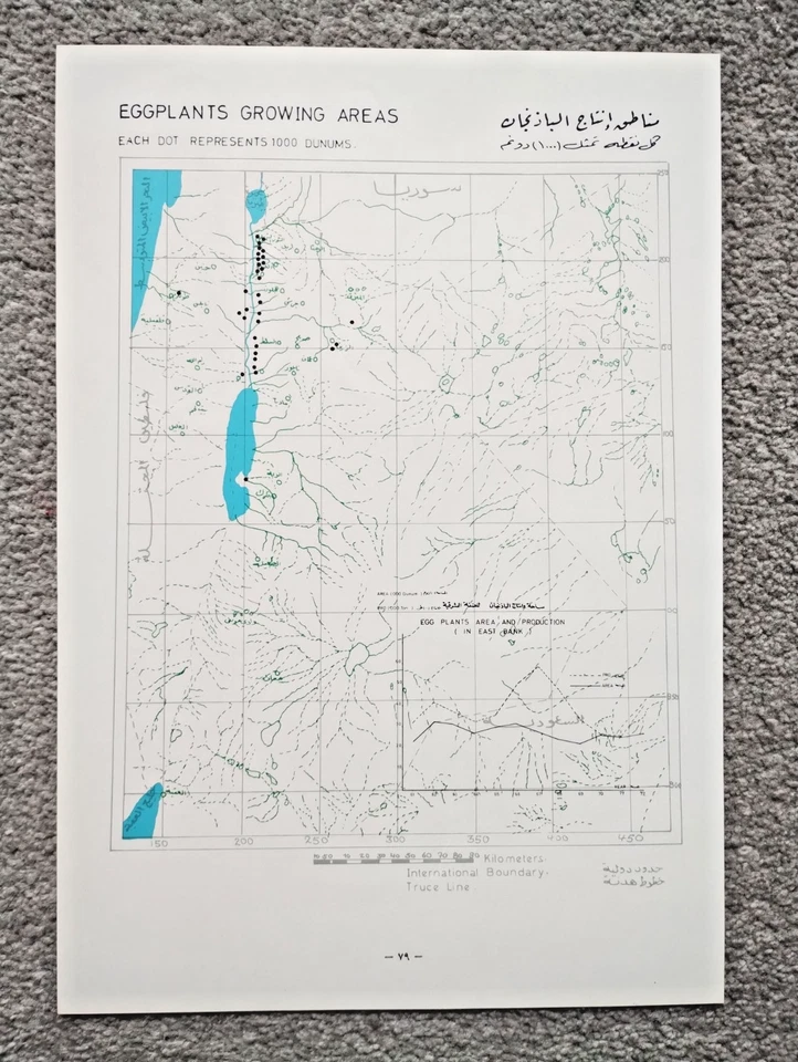 1973 Vintage Government Map of Jordan : Eggplant Growing Areas - Image 1 of 1
