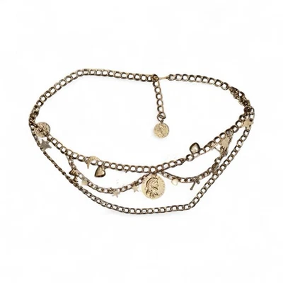 Dije Cadena Cinturón Moneda Corazón Estrella Cruz Mano Años 80 Tono Oro Foto 1 de 2