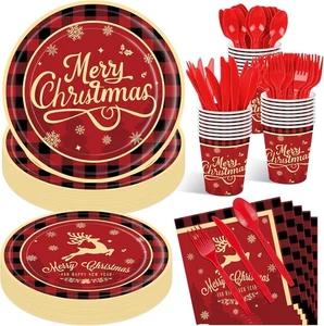 175 Pcs Merry Christmas Party Supplies Set - Serves 25,  - Picture 1 of 7