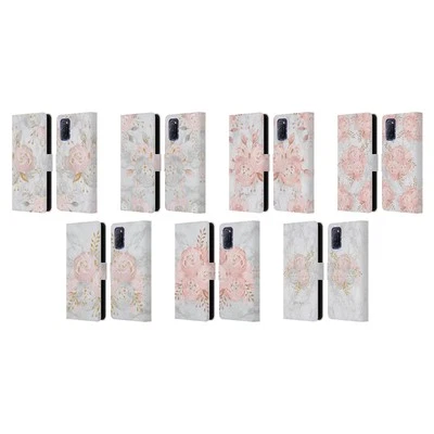 NATURE MAGICK PINK GLITTER FLOWERS ON MARBLE LEATHER BOOK CASE FOR OPPO PHONES - Image 1 of 4