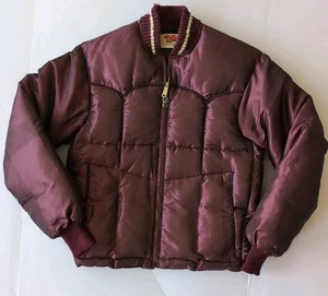 Vintage Comfy Down Puffer Jacket Mens Small Plum Crazy Purple Distressed Cuffs - Picture 1 of 19