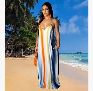 Summer Maxi Dresses Plus Size Sundress Sleeveless Pockets Loose Fashion Long M - Picture 1 of 4