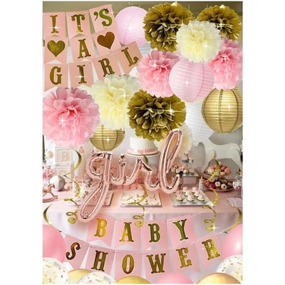 Decoraciones de baby shower sin estrés en rosa y dorado para celebraciones de niñas’ Foto 1 de 4