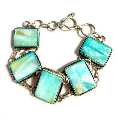 925 sterling silver Blue Shell Coro Aqua Blue moonglow 29.7g gemstone bracelet - Image 1 of 4