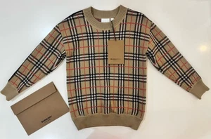 Authentic Burberry Beige Checked Merino Wool Knit Crew Neck Sweatshirt Size 10Y - Picture 1 of 8