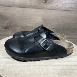 Birkenstock Boston Black Leather Clog Slip On Womens Size US 6 EU 37 - Picture 1 of 17