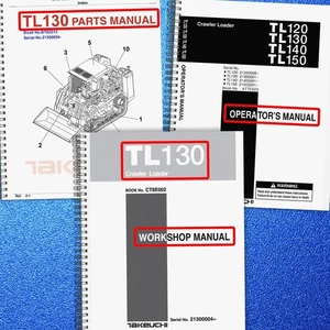 TAKEUCHI TL130 PARTS & OPERATOR & SERVICE MANUAL BUNDLE, COIL BOUND, TOUGH COVER - Picture 1 of 20