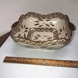 Temptations by Tara Old World Brown Square Baker Server Bowl 8.5” 2 qt Capacity - Picture 1 of 7