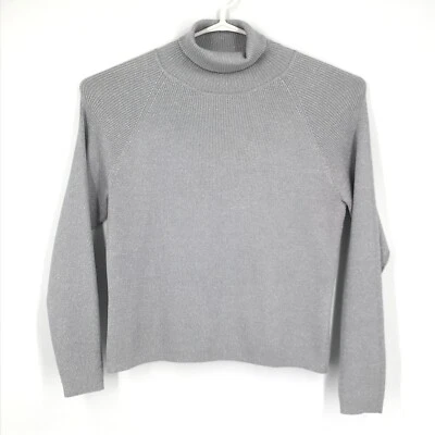 Suéter para mujer Hillard & Hanson XL plateado gris metálico manga larga cuello alto Foto 1 de 4