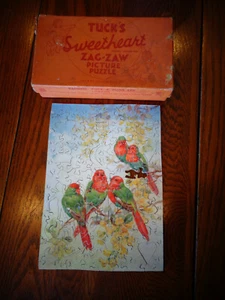 TUCK'S SWEETHEART VALENTINE WOODLAND WOOING ZAG-ZAW WOOD WOODEN FIGURAL PUZZLE - Picture 1 of 6