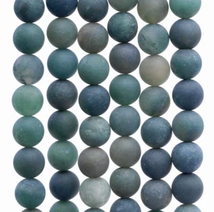 8MM MATTE GREEN AGATE GEMSTONE ROUND LOOSE BEADS 7.5" - Picture 1 of 4