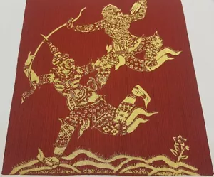 Thai Art Silk Hanuman Fight Ravana Figures Painting Ramayana Poster Home Decor - Picture 1 of 5